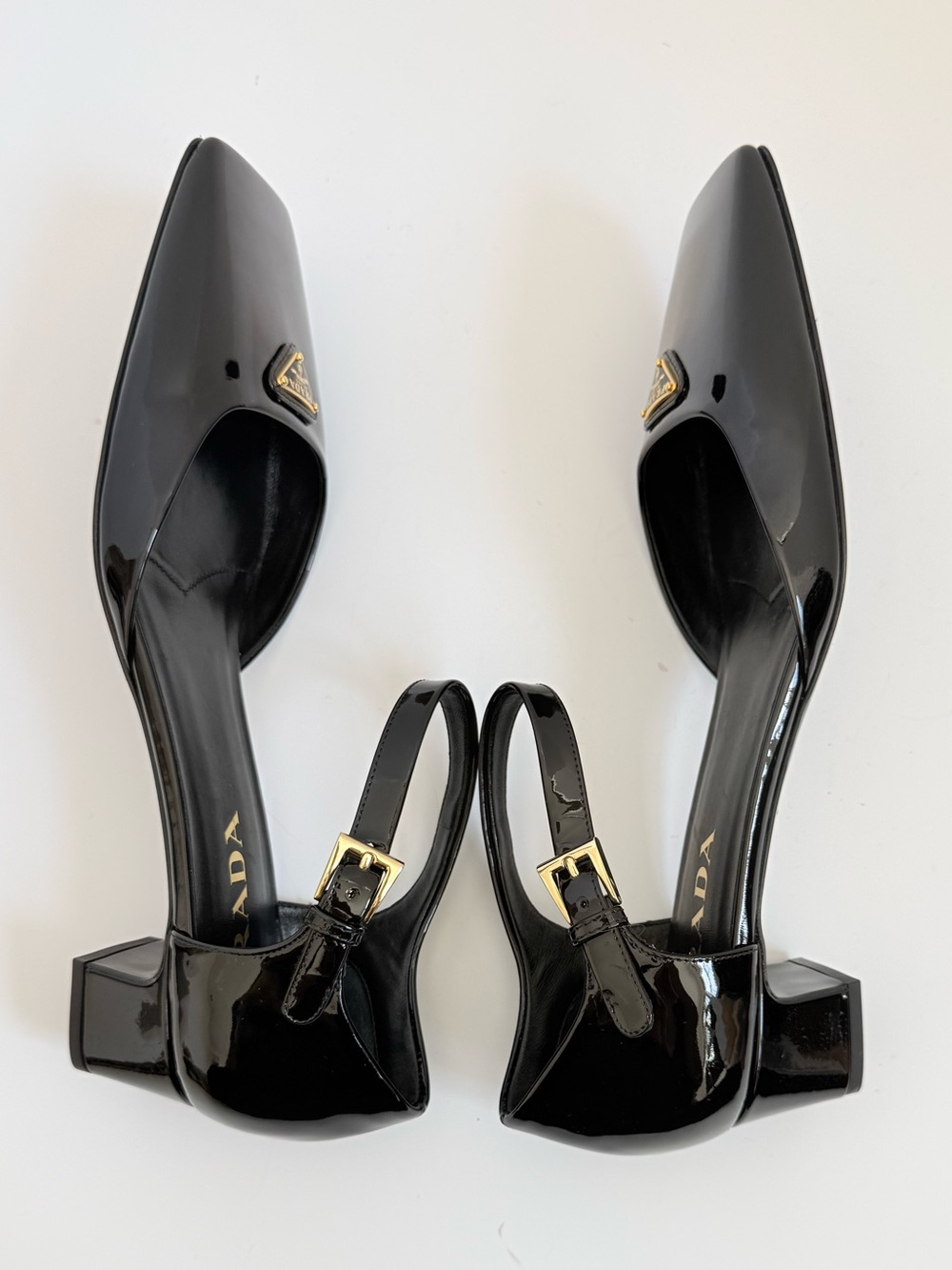 Prada Black Patent Leather Triangle Logo Mary Jane Pumps Square Toe Heel EU 40 - Picture 7 of 11